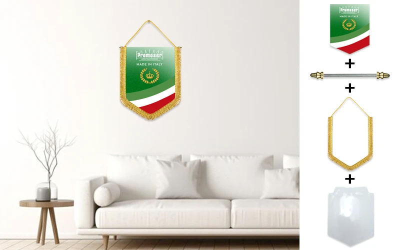 Gagliardetto pentagonale personalizzato, modello 15. Fotomontaggio su parete.