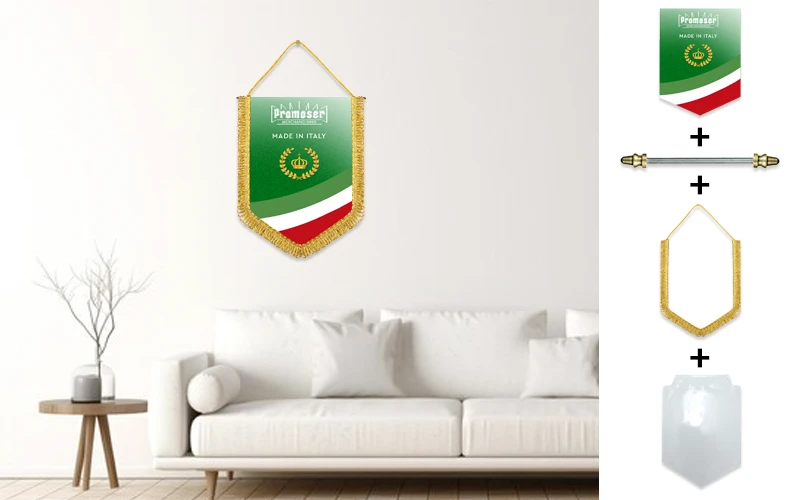 Gagliardetto pentagonale personalizzato, modello 4. Fotomontaggio su parete.