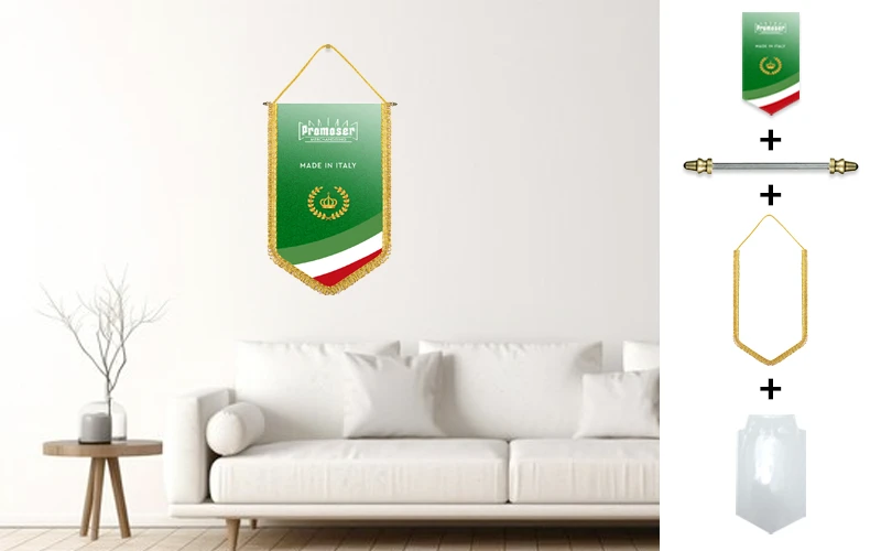 Gagliardetto pentagonale personalizzato, modello 45. Fotomontaggio su parete.