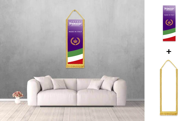 Gagliardetto rettangolare personalizzato, modello 38. Fotomontaggio su parete.