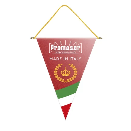 Gagliardetto triangolare personalizzato, modello 19, senza frangia. Foto frontale.