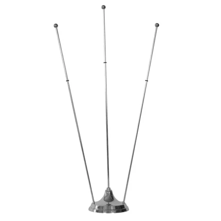 Basetta per gagliardetti. Foto accessorio in ottone cromato a 3 astine. Codice 130-3.