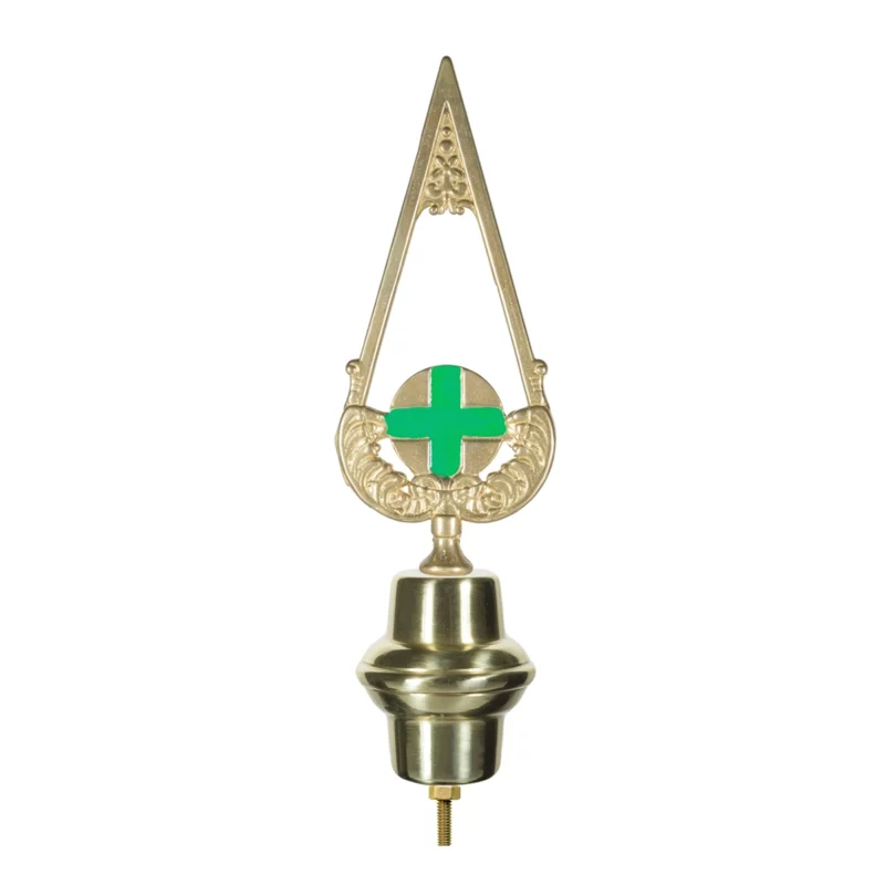 Puntale in ottone dorato per Stendardi e Gonfaloni con emblema a Croce verde. Articolo 186-CV.