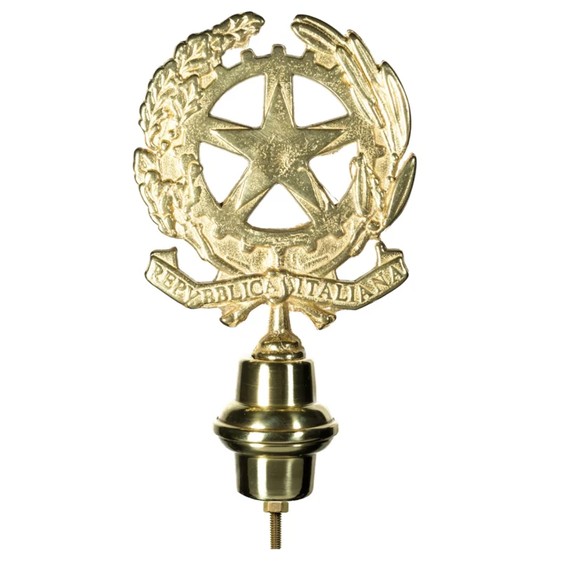 Puntale in ottone dorato per Stendardi e Gonfaloni con emblema della Repubblica Italiana. Articolo 170.