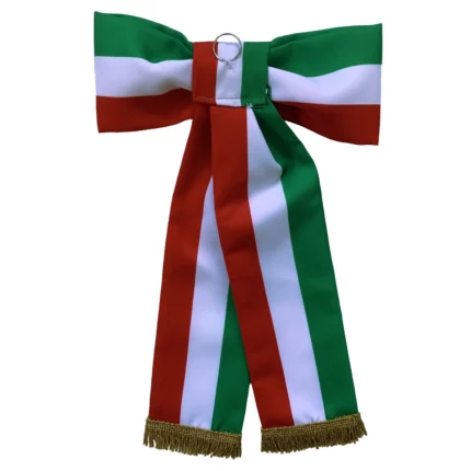 Fiocco tricolore per Stendardi e Gonfaloni. Foto del retro del fiocco in raso turco.