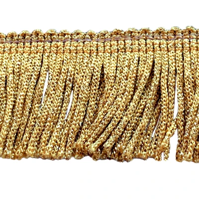 Frangia per stendardi e gonfaloni, colore oro. Immagine della frangia tripolino tagliata oro.