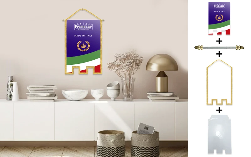 Gagliardetto speciale personalizzato, modello 11. Fotomontaggio su parete.