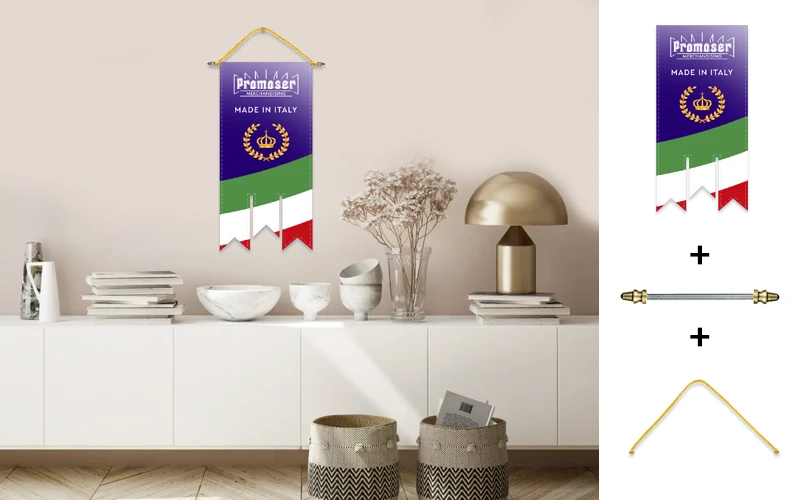 Gagliardetto speciale personalizzato, modello 27. Fotomontaggio su parete.