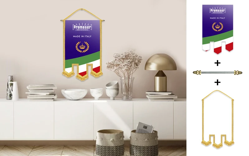 Gagliardetto speciale personalizzato, modello 40. Fotomontaggio su parete.