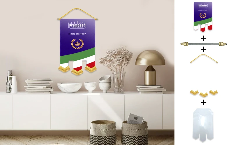 Gagliardetto speciale personalizzato, modello 44. Fotomontaggio su parete.
