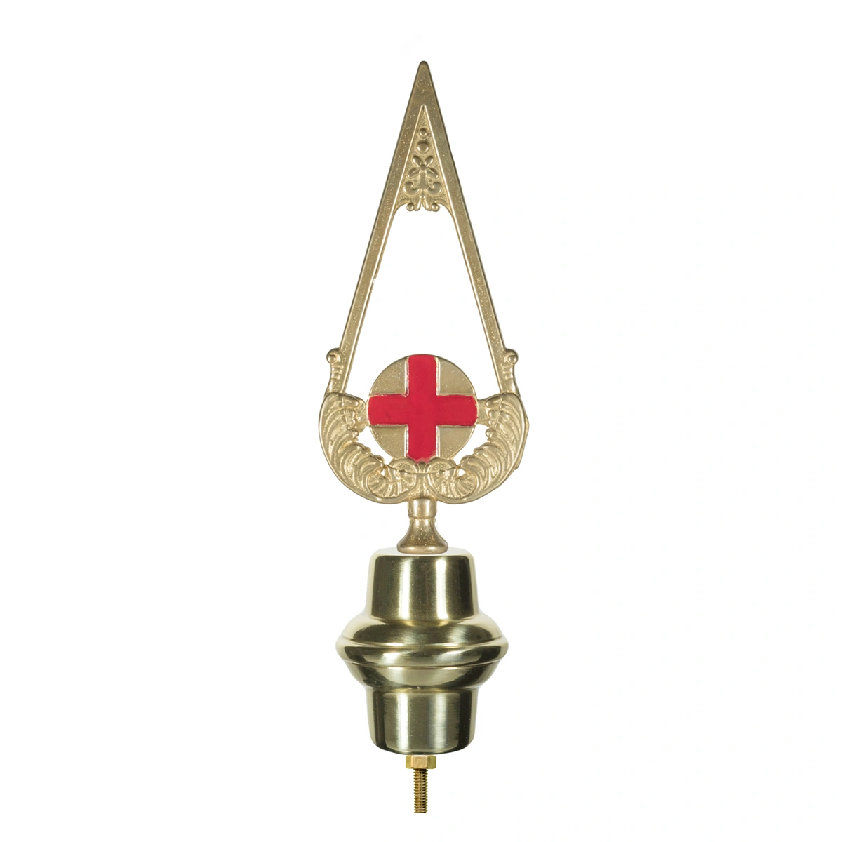 lancia-croce-rossa-dorata-186CR Puntale in ottone dorato per Stendardi e Gonfaloni con emblema a Croce rossa. Articolo 186-CR.