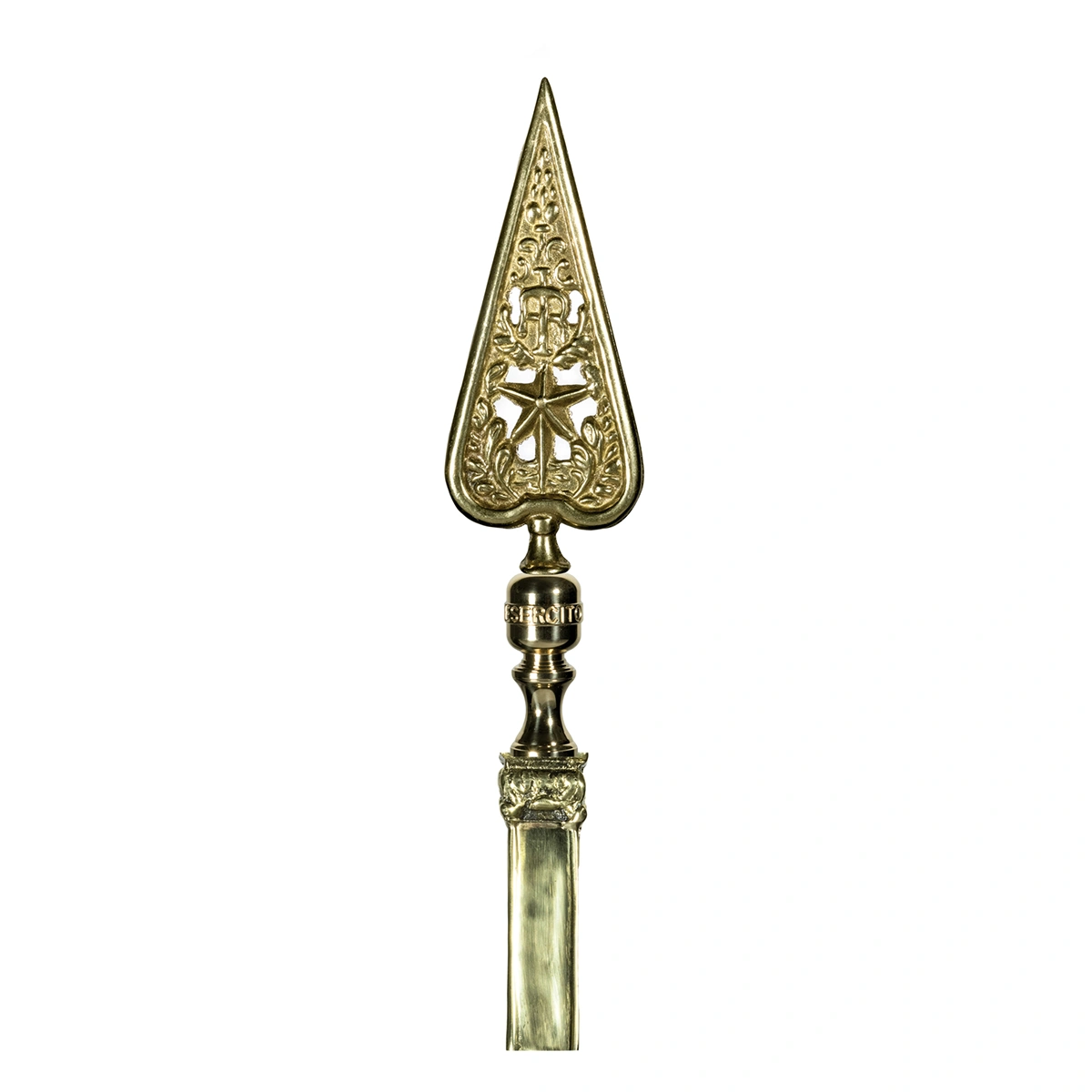 lancia-statuto-militare-dorata-L.STATUTO Puntale in ottone dorato per Stendardi e Gonfaloni con emblema dello Statuto Militare. Articolo L-STATUTO.