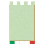 Stendardi personalizzati. Foto del retro di esempio, di uno stendardo, detto anche gonfalone, merlato tricolore. Modello G.