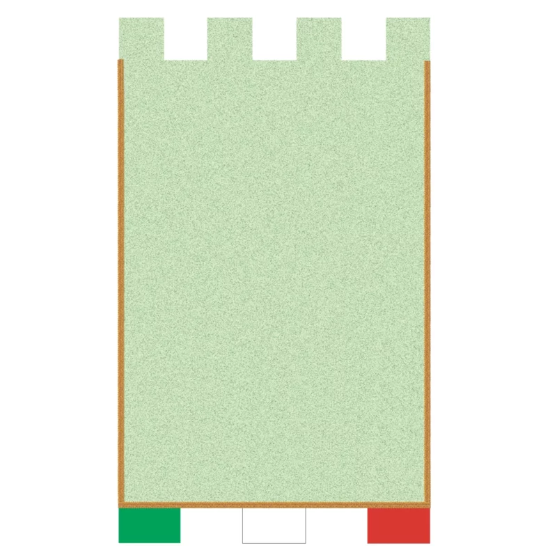 Stendardi personalizzati. Foto del retro di esempio, di uno stendardo, detto anche gonfalone, merlato tricolore. Modello G.