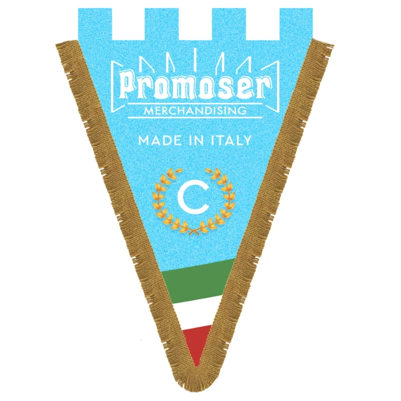 Stendardi personalizzati. Foto frontale di esempio, di uno stendardo, detto anche gonfalone, a forma triangolare. Modello C.