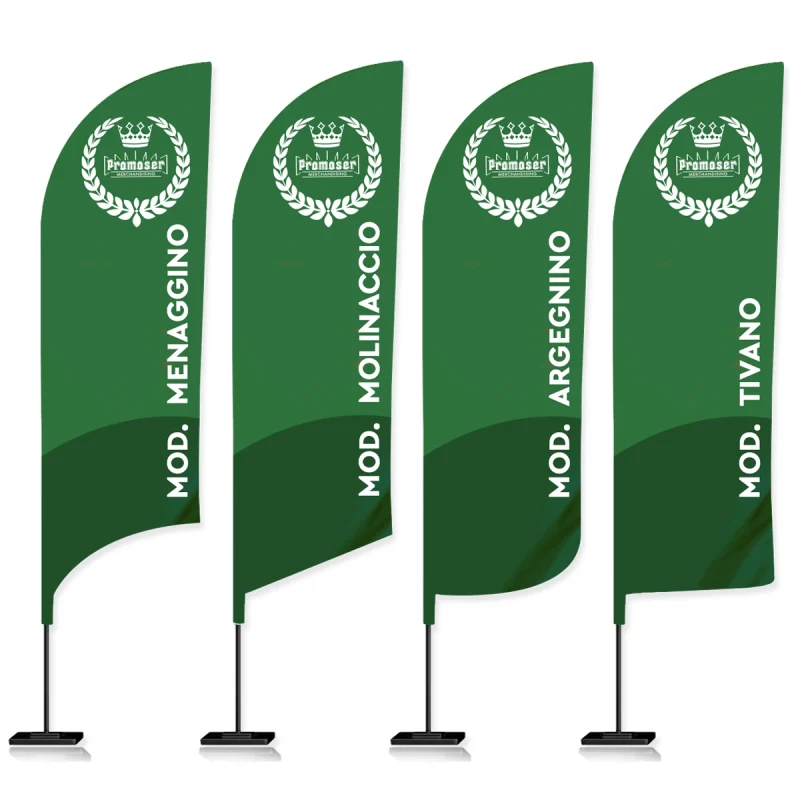 Bandiere a vela personalizzate. Bandiere con stampa personalizzate disponibili in diversi modelli.