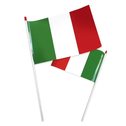 Bandierina Italiana bifacciale, in polipropilene, con astina bianca.