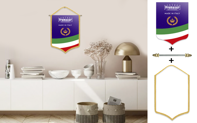 Gagliardetto speciale personalizzato, modello 28. Fotomontaggio su parete.